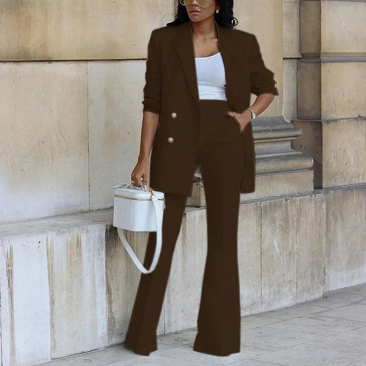 Agnes | Women's Elegant Double-Breasted Blazer & Flared Trousers Set