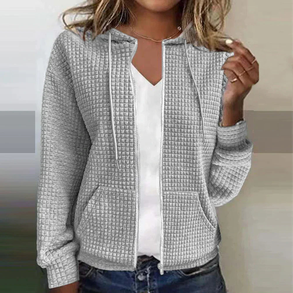 Greer | Women's Waffle Knit Zip-Up Hooded Jacket