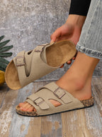 Freya | Women's Flat Slide Sandals with Buckle Detail