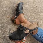 Lorelei | Women's Chic Heeled Slip On Clogs with Buckle Detail