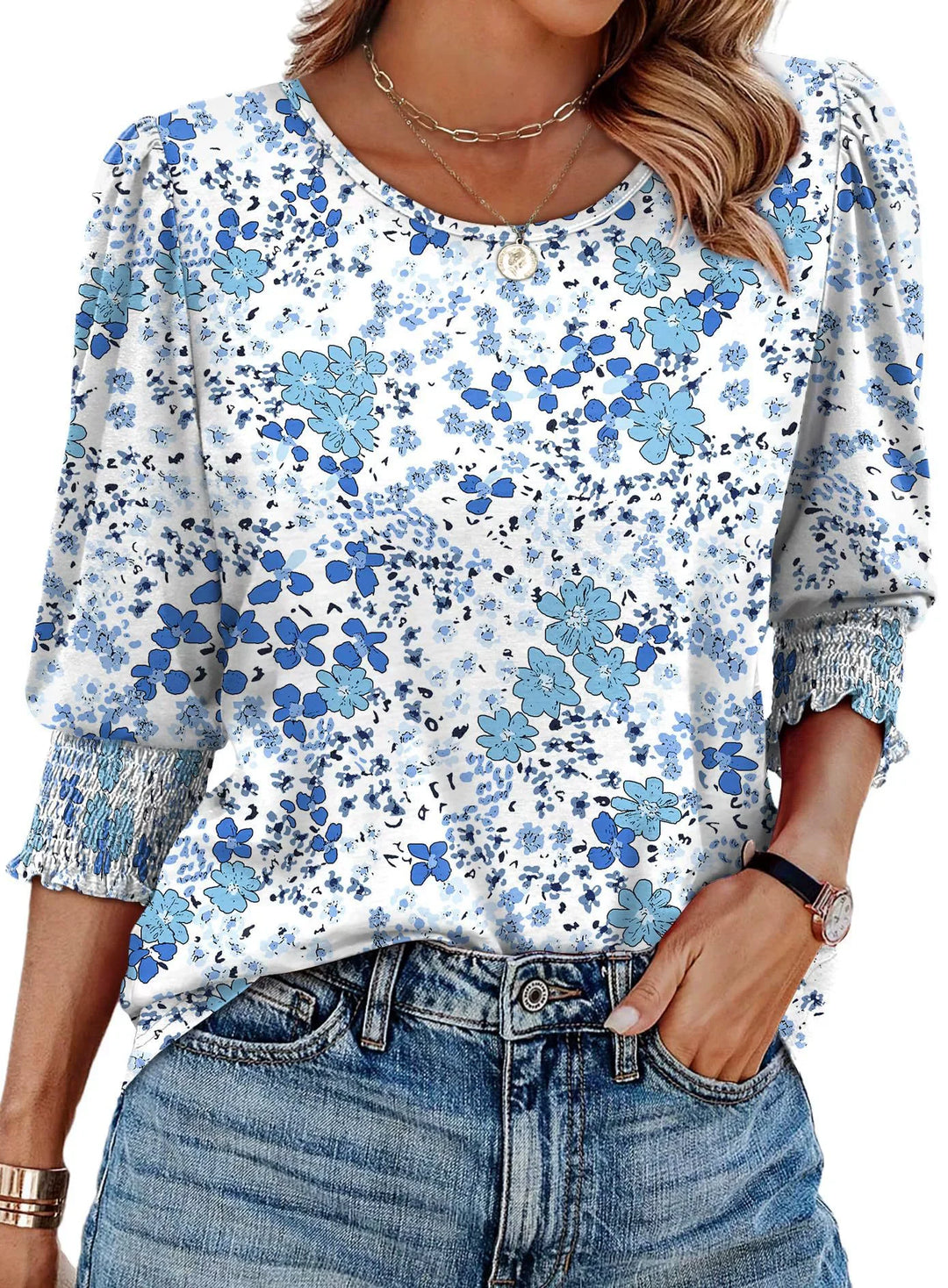Finian | Women's Floral Print Three-Quarter Sleeve Top