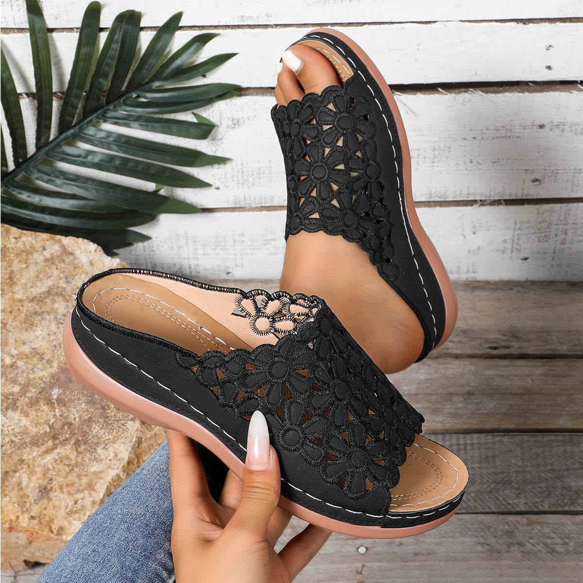 Esme | Women's Floral Pattern Slides with Soft Cushioned Footbed