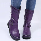 Xylara | Women's Buckle Strap Side Zip Mid-Calf Boots