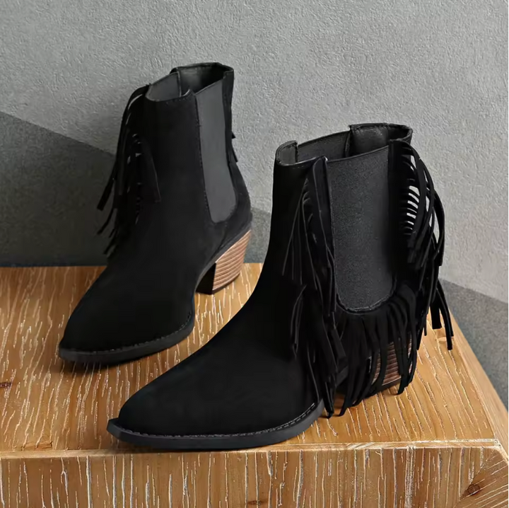 Olivine | Fringe Suede Ankle Boots