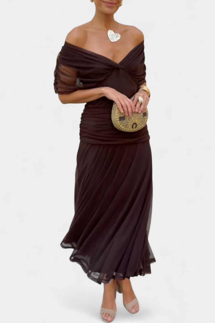 Florendra | Women's Off Shoulder V-Neck Midi Dress