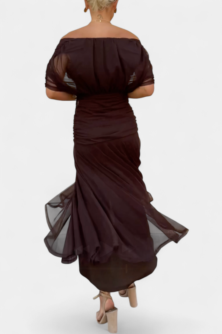 Florendra | Women's Off Shoulder V-Neck Midi Dress