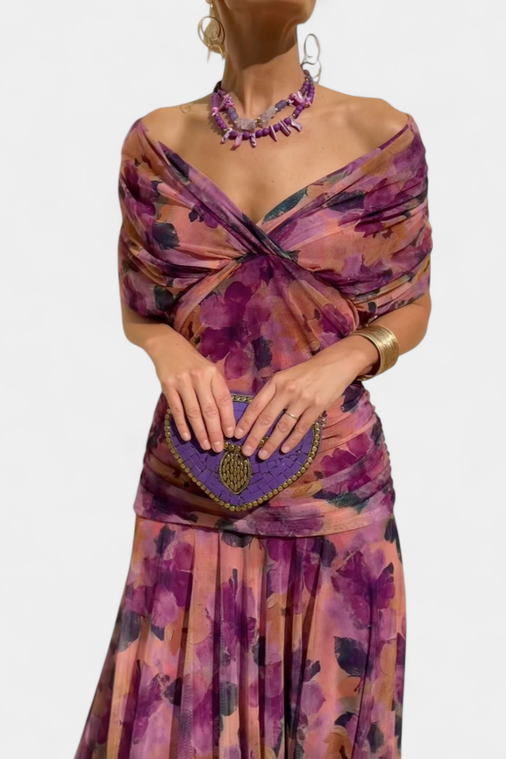 Florendra | Women's Off Shoulder V-Neck Midi Dress