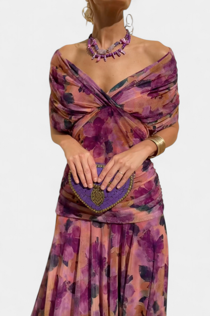 Florendra | Women's Off Shoulder V-Neck Midi Dress