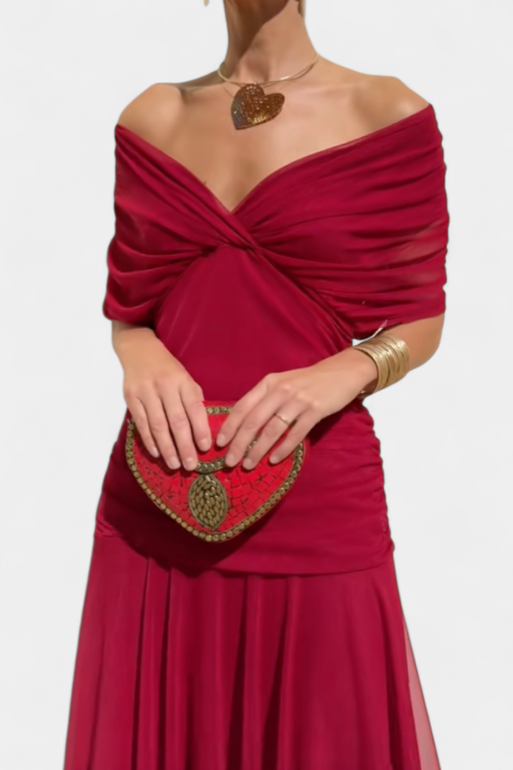 Florendra | Women's Off Shoulder V-Neck Midi Dress
