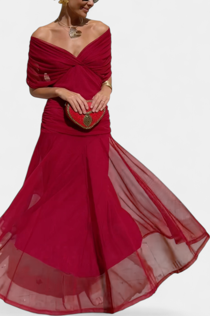 Florendra | Women's Off Shoulder V-Neck Midi Dress