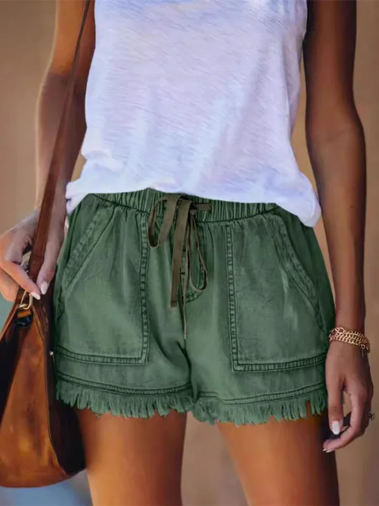 Afton | Women's Casual Frayed Hem Summer Shorts