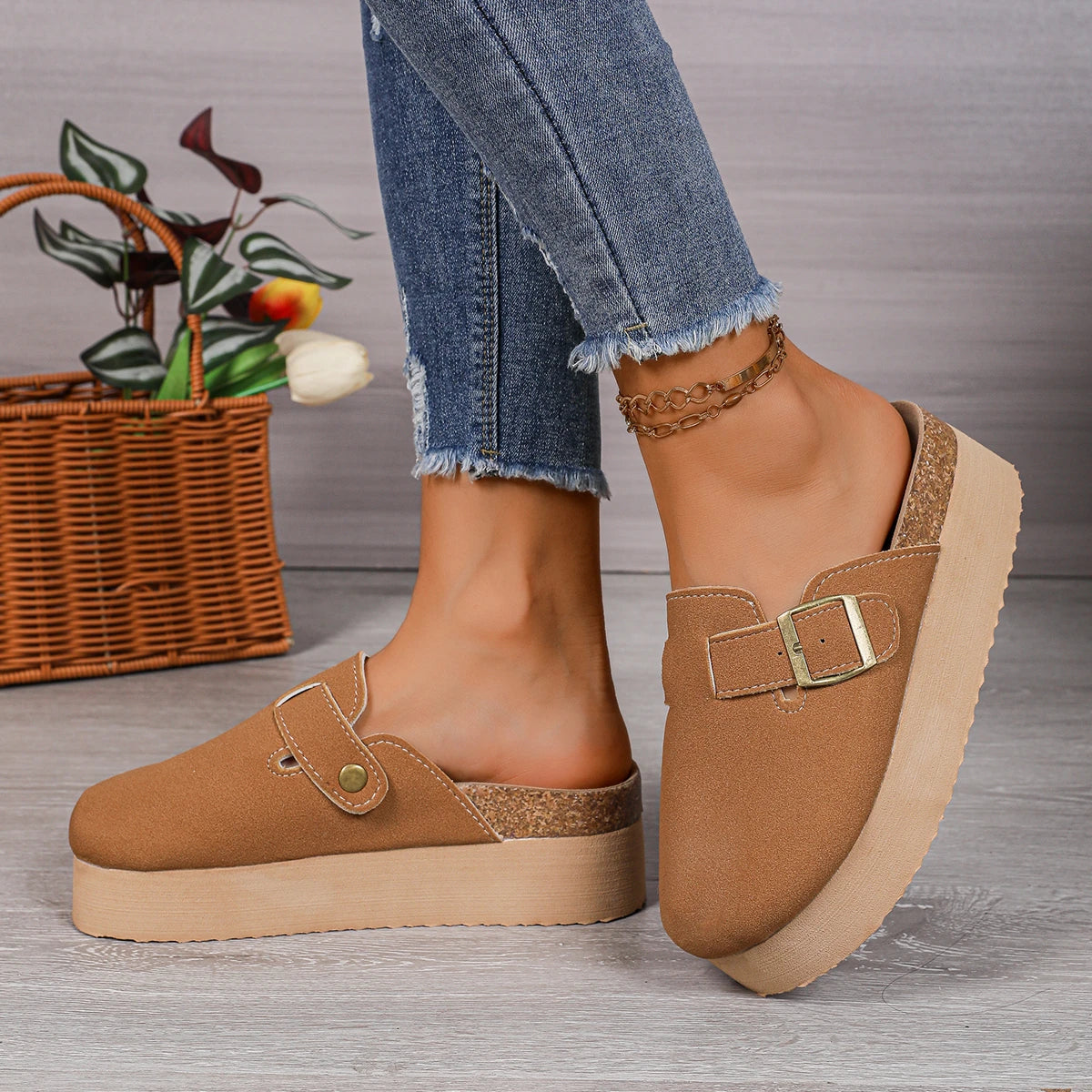 Maeva | Women's Platform Slide in Clogs with Buckle Detail
