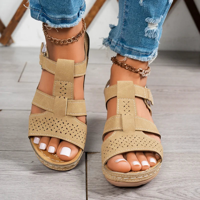 Sorcha | Women's Orthopedic Perforated Wedge Sandals with Ankle Strap