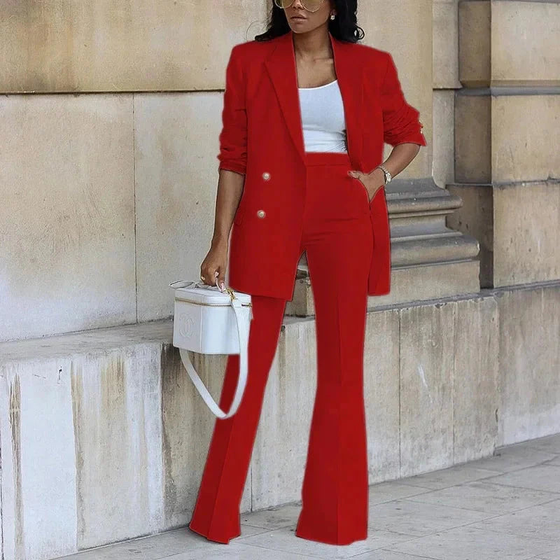 Agnes | Women's Elegant Double-Breasted Blazer & Flared Trousers Set