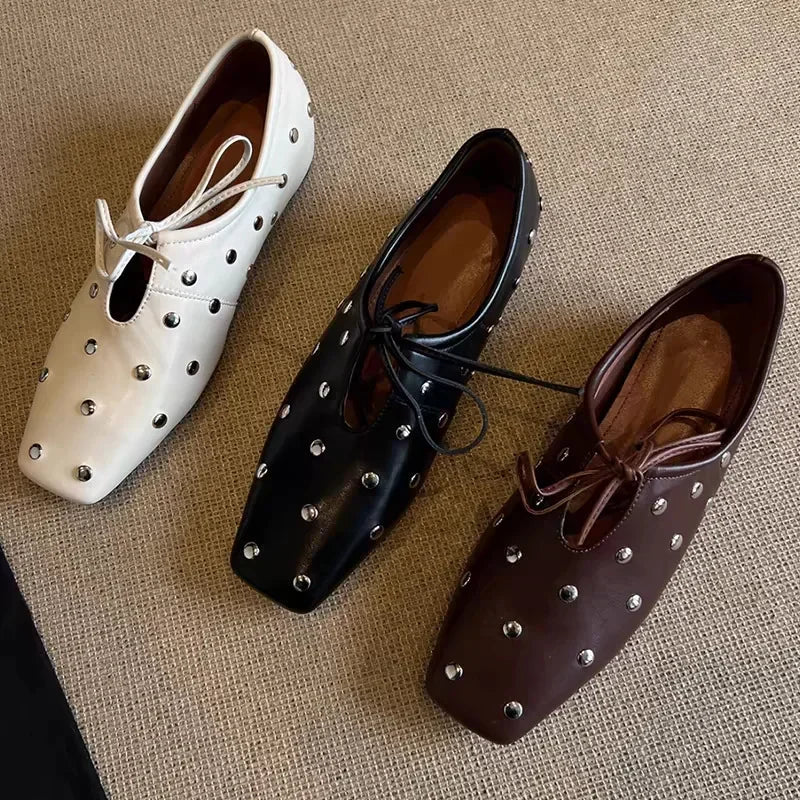 Sanne | Women's Chic Mary Janes with Stud Detailing and Square Toe