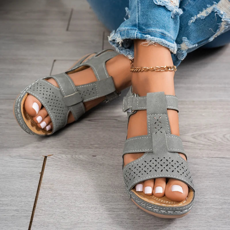 Sorcha | Women's Orthopedic Perforated Wedge Sandals with Ankle Strap