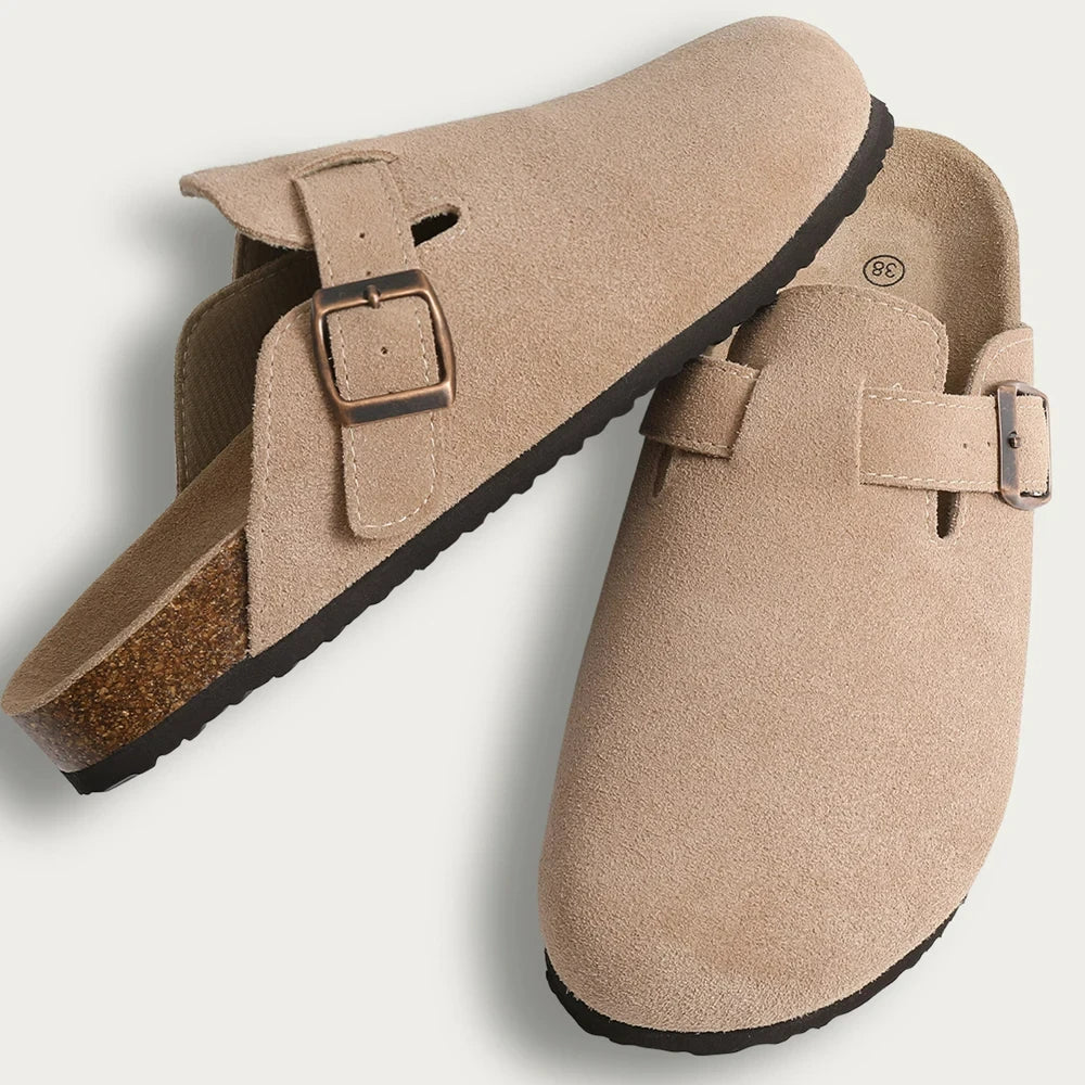 Taryn | Women's Suede Slip-On Clogs with Buckle Detail