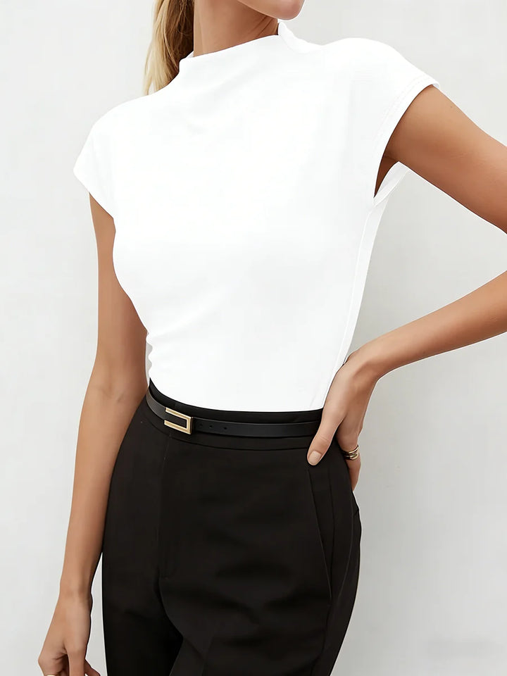 Theron | Women's Slim Fit Mock Neck Cap Sleeve Top
