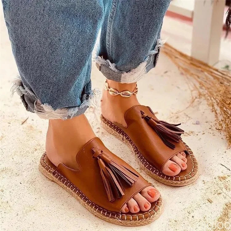 Oberon | Women's Tassel Espadrille Flat Slide Sandals