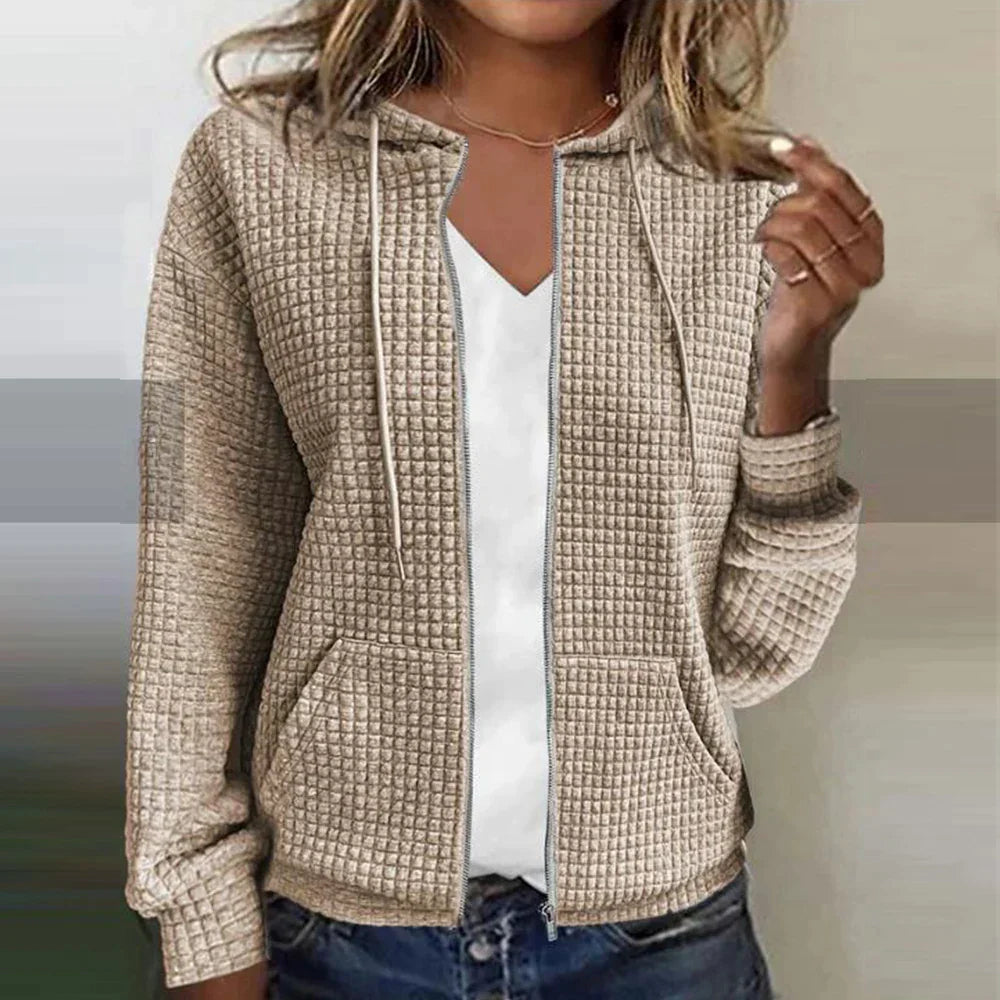 Greer | Women's Waffle Knit Zip-Up Hooded Jacket