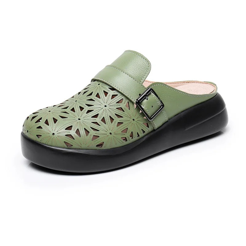 Elara | Women's Floral Pattern Slip-On Clogs with Buckle Detail