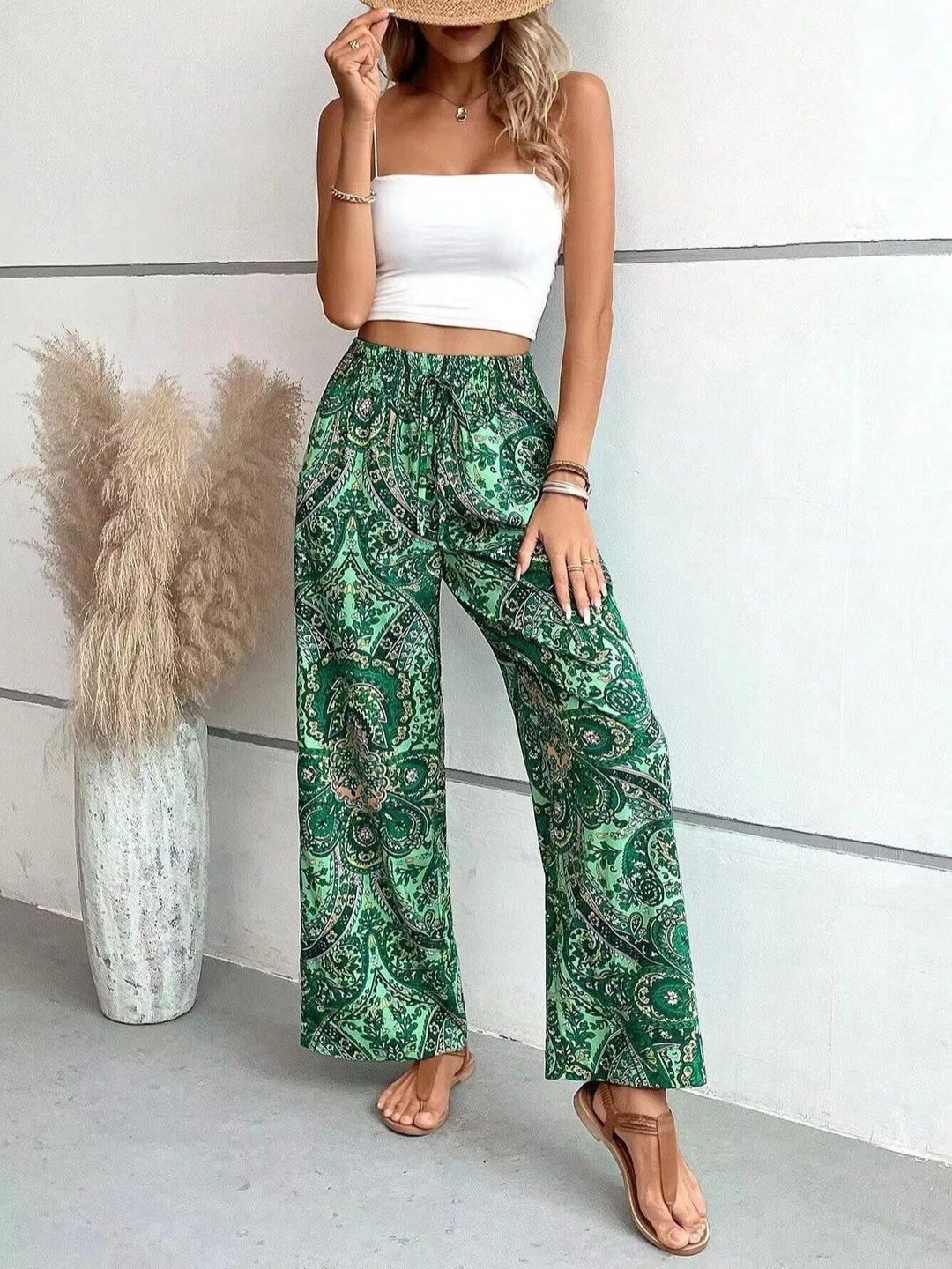 Grace & Jess | Vintage Printed Wide-leg Pants
