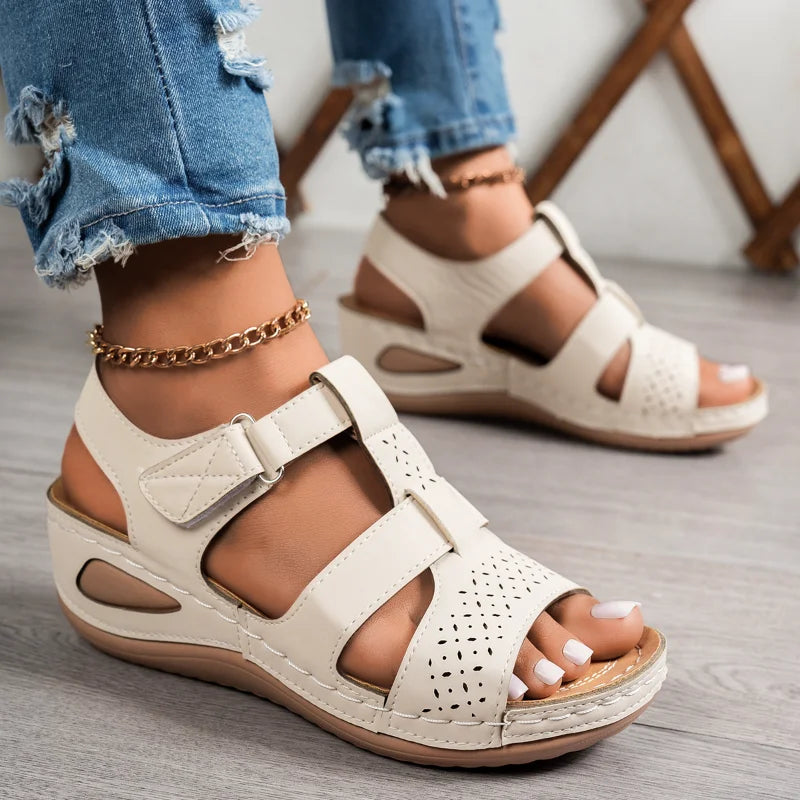 Sorcha | Women's Orthopedic Perforated Wedge Sandals with Ankle Strap