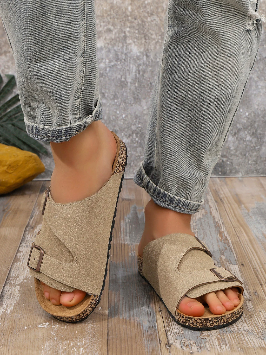 Freya | Women's Flat Slide Sandals with Buckle Detail