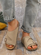 Freya | Women's Flat Slide Sandals with Buckle Detail