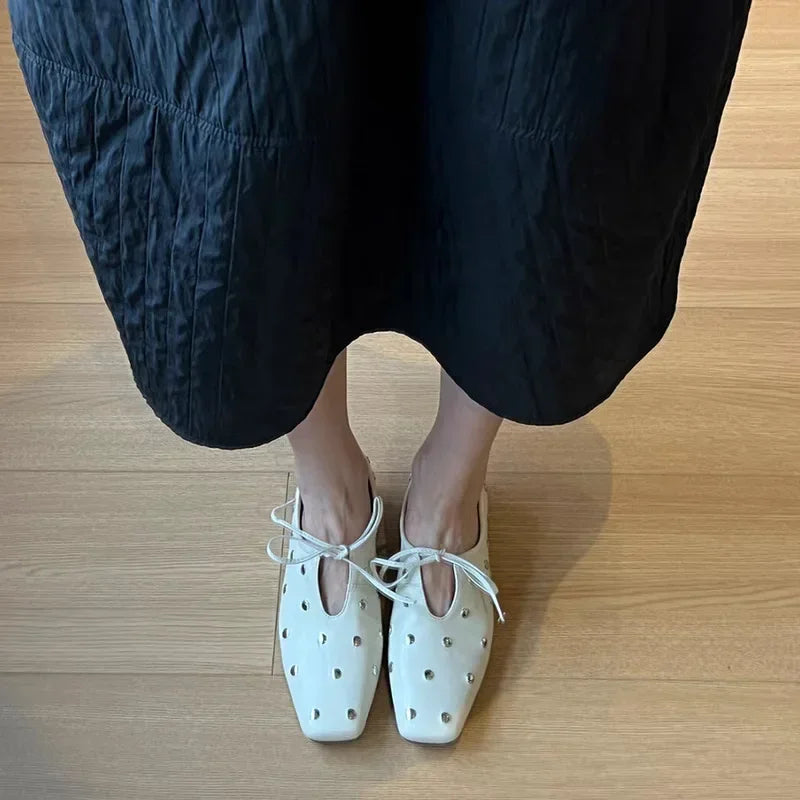 Sanne | Women's Chic Mary Janes with Stud Detailing and Square Toe