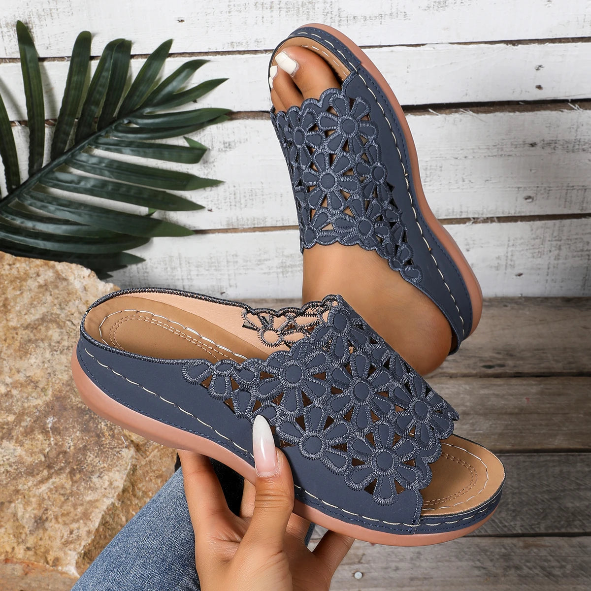 Esme | Women's Floral Pattern Slides with Soft Cushioned Footbed