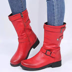 Xylara | Women's Buckle Strap Side Zip Mid-Calf Boots