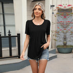 Jebediah | Women's Puff Sleeve Pleated Peplum Round Neck Loose Top