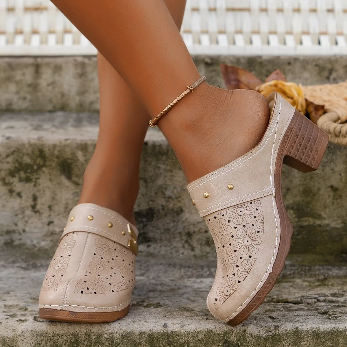Lorelei | Women's Chic Heeled Slip On Clogs with Buckle Detail