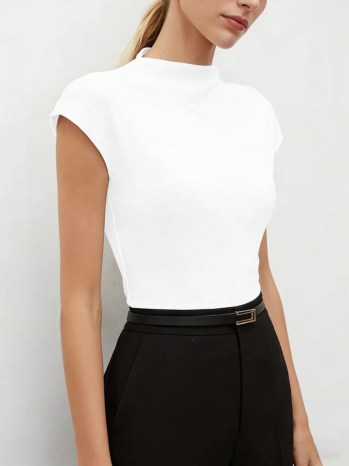 Theron | Women's Slim Fit Mock Neck Cap Sleeve Top