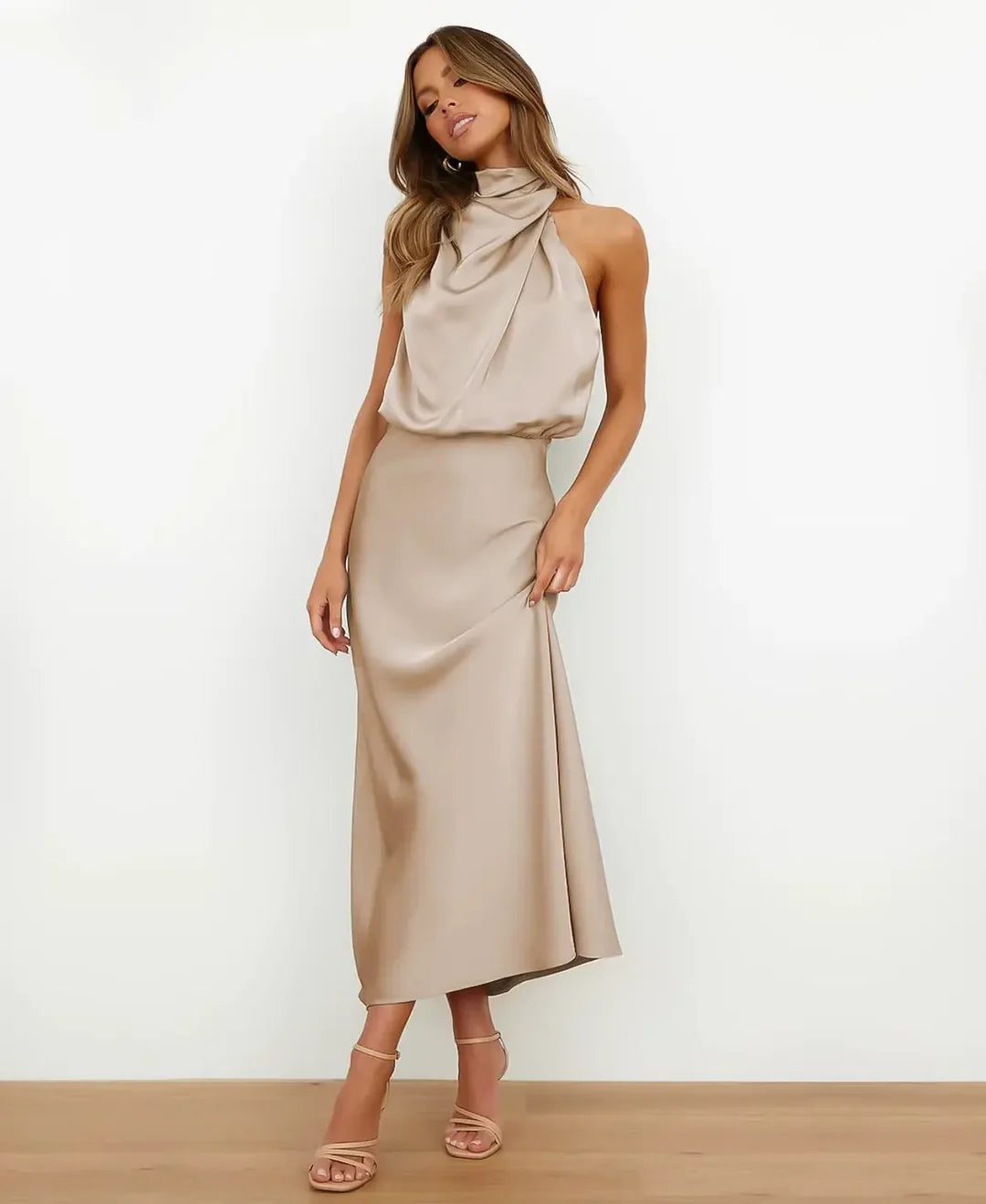 Solène | Women's Draped Elegant Midi Dress