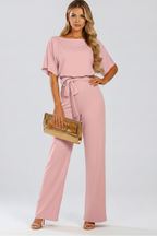 Zorina | Women's Batwing Sleeve Belted Wide Leg Jumpsuit