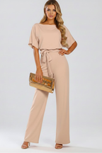 Zorina | Women's Batwing Sleeve Belted Wide Leg Jumpsuit