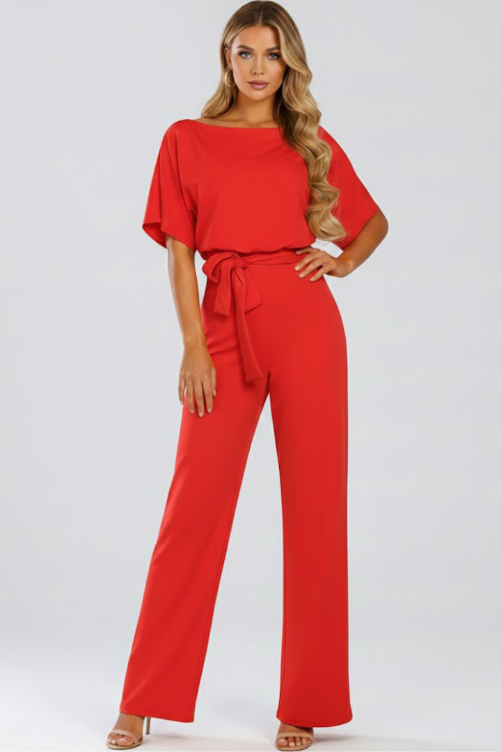 Zorina | Women's Batwing Sleeve Belted Wide Leg Jumpsuit