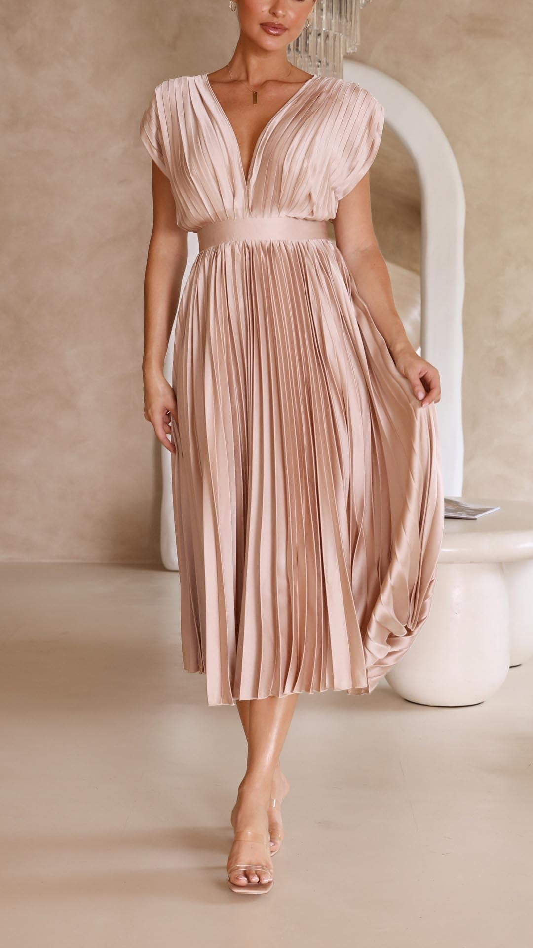 Lucasta | Women's Pleated V Neck Maxi Dress