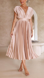 Lucasta | Women's Pleated V Neck Maxi Dress