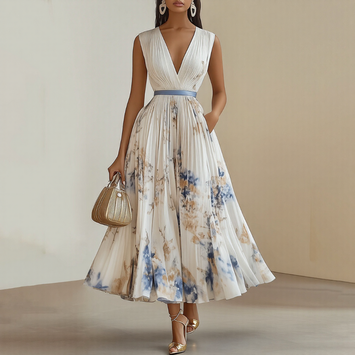 Rowella | Women's Pleated V-Neck Maxi Dress