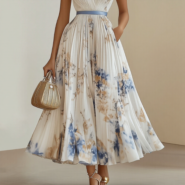 Rowella | Women's Pleated V-Neck Maxi Dress