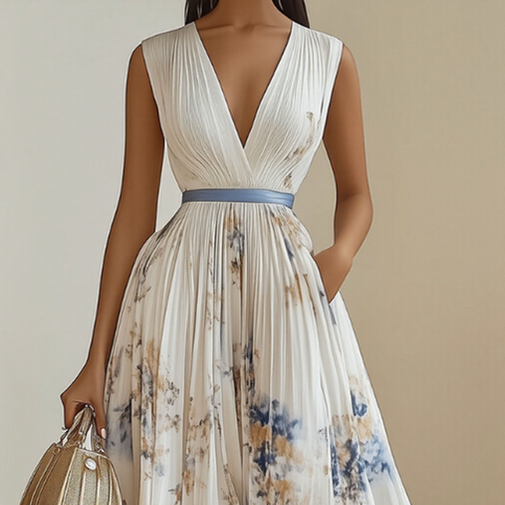 Rowella | Women's Pleated V-Neck Maxi Dress