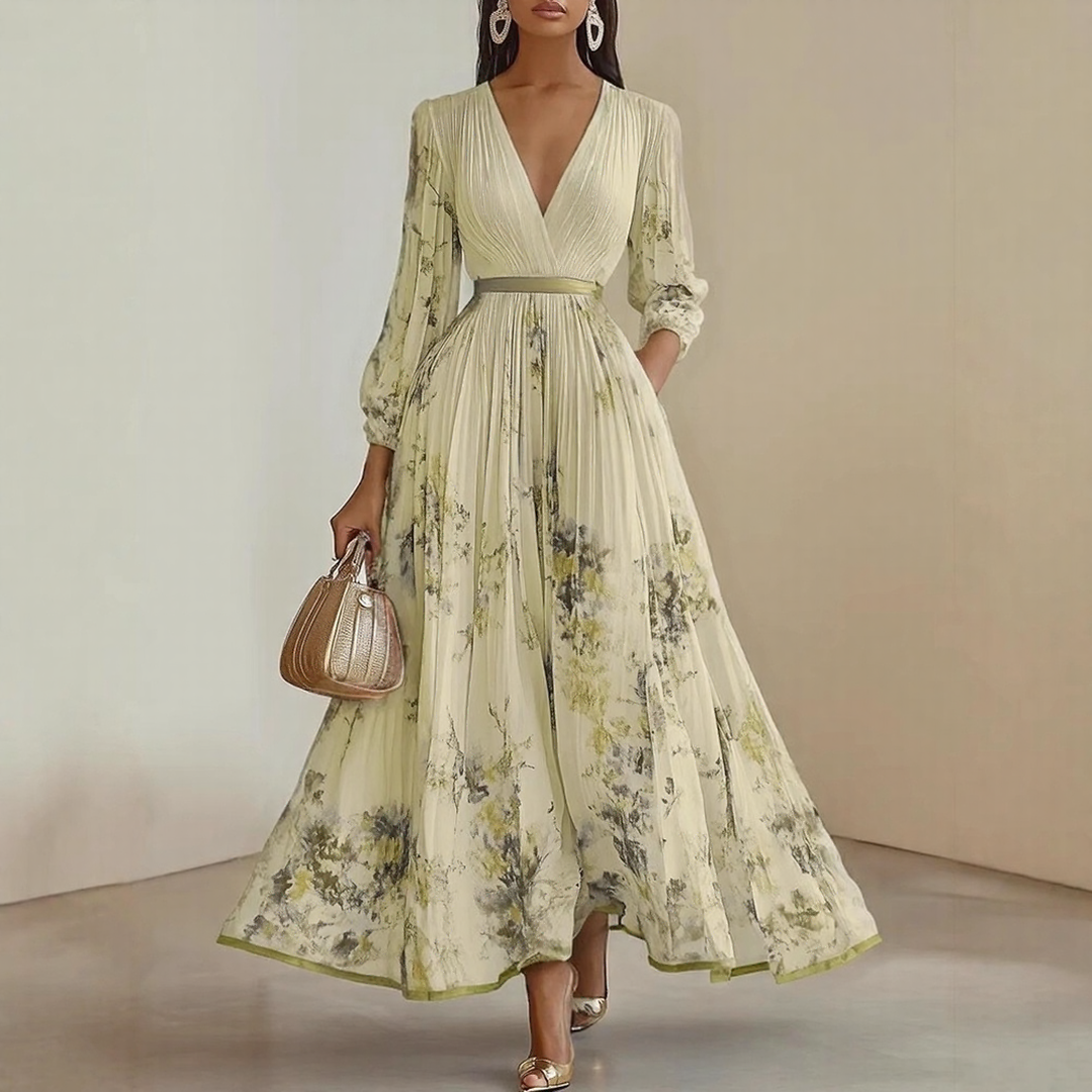 Rowella | Women's Pleated V-Neck Maxi Dress