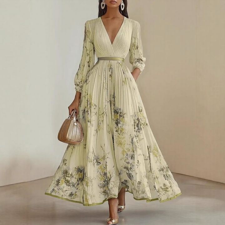 Rowella | Women's Pleated V-Neck Maxi Dress