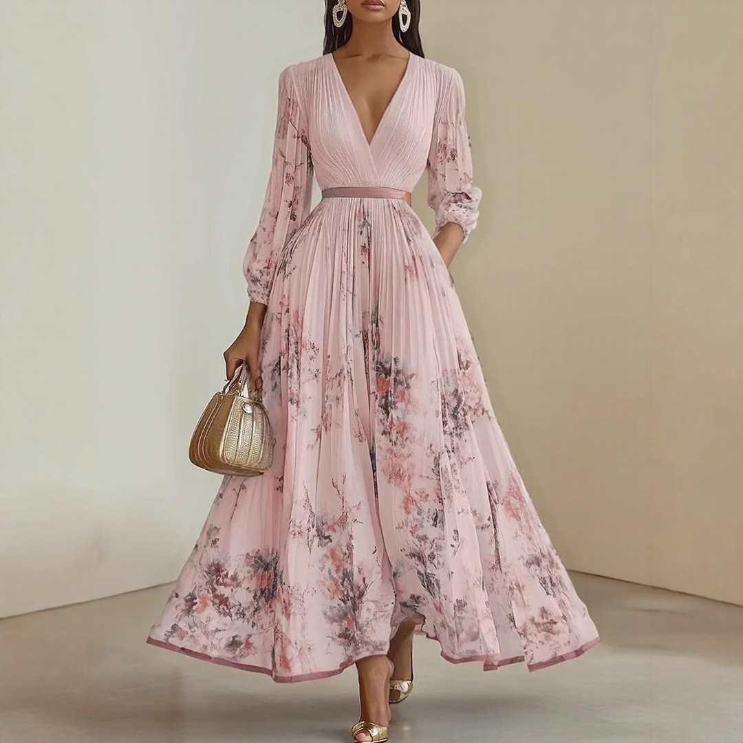 Rowella | Women's Pleated V-Neck Maxi Dress