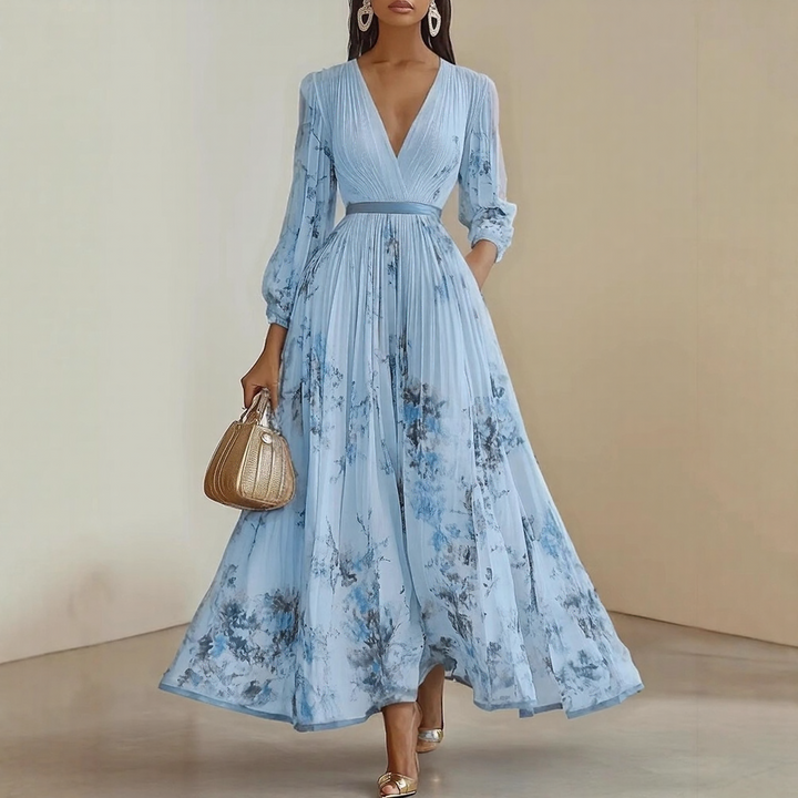 Rowella | Women's Pleated V-Neck Maxi Dress