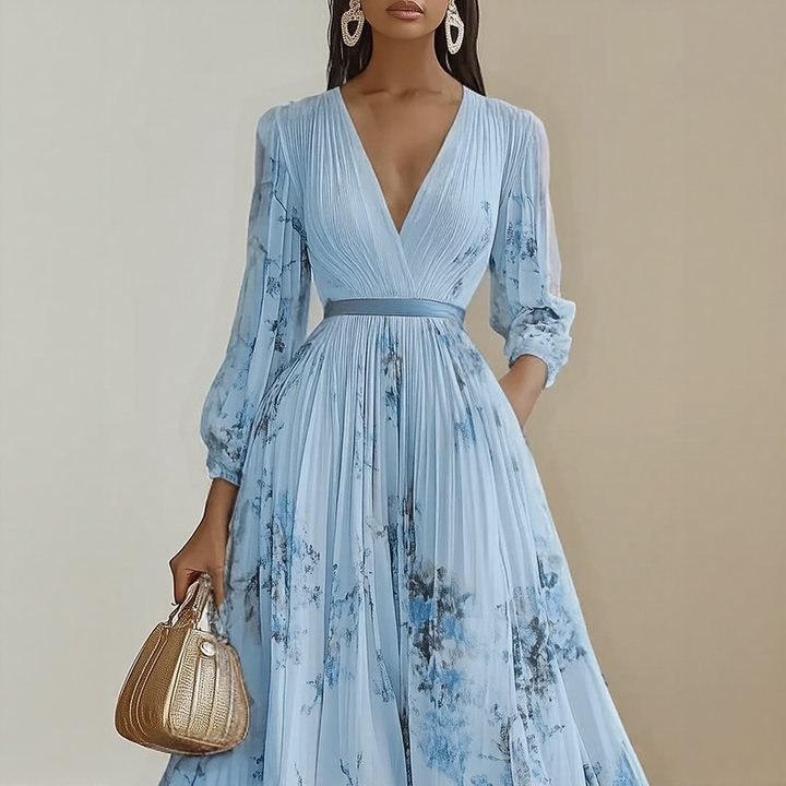 Rowella | Women's Pleated V-Neck Maxi Dress