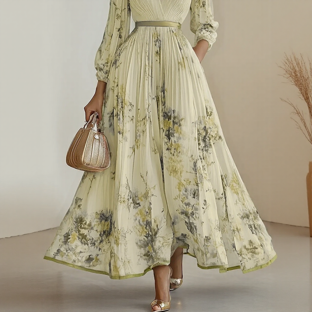 Rowella | Women's Pleated V-Neck Maxi Dress
